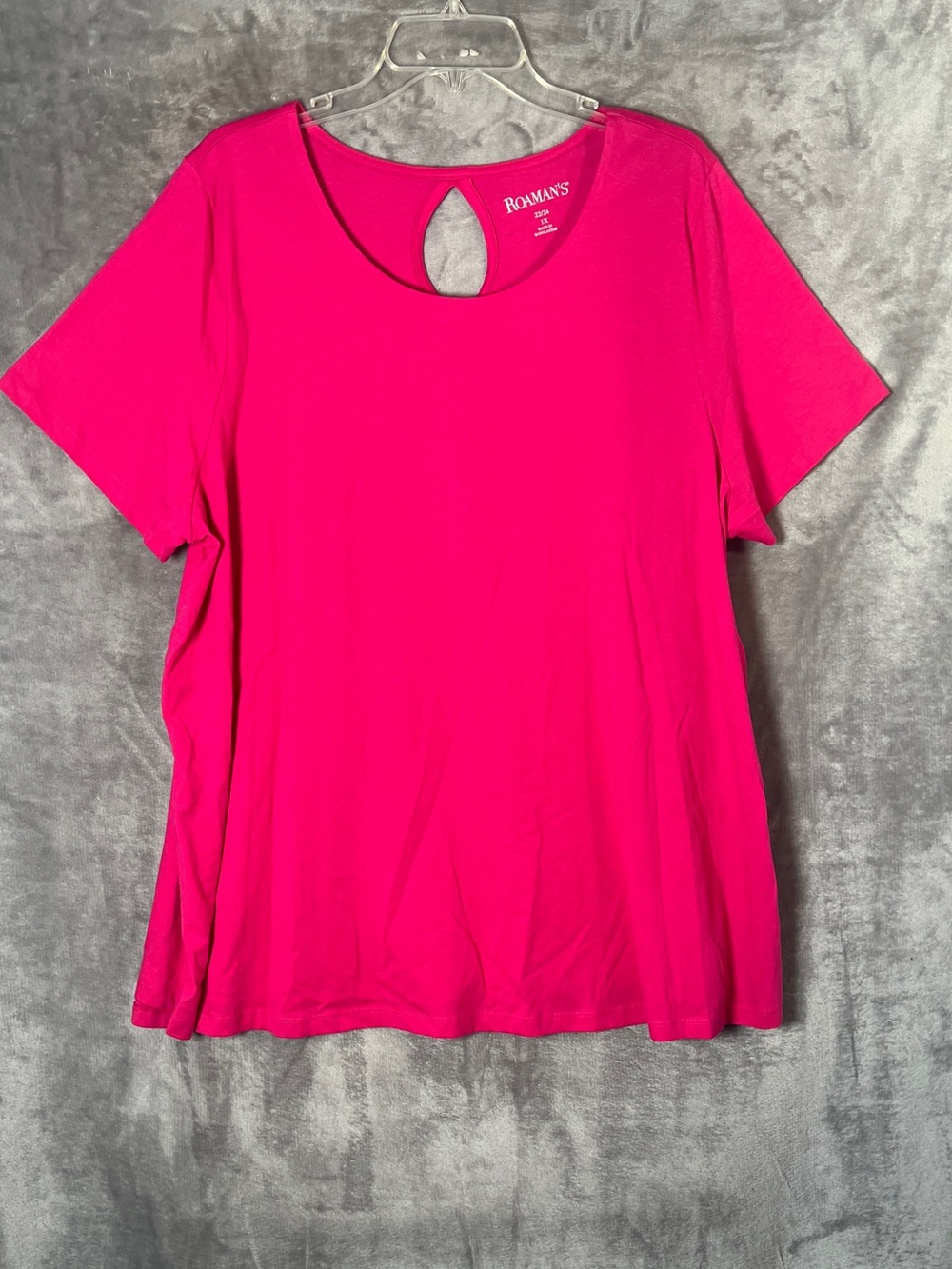 Roaman's Hot Pink Short-Sleeve Keyhole Top